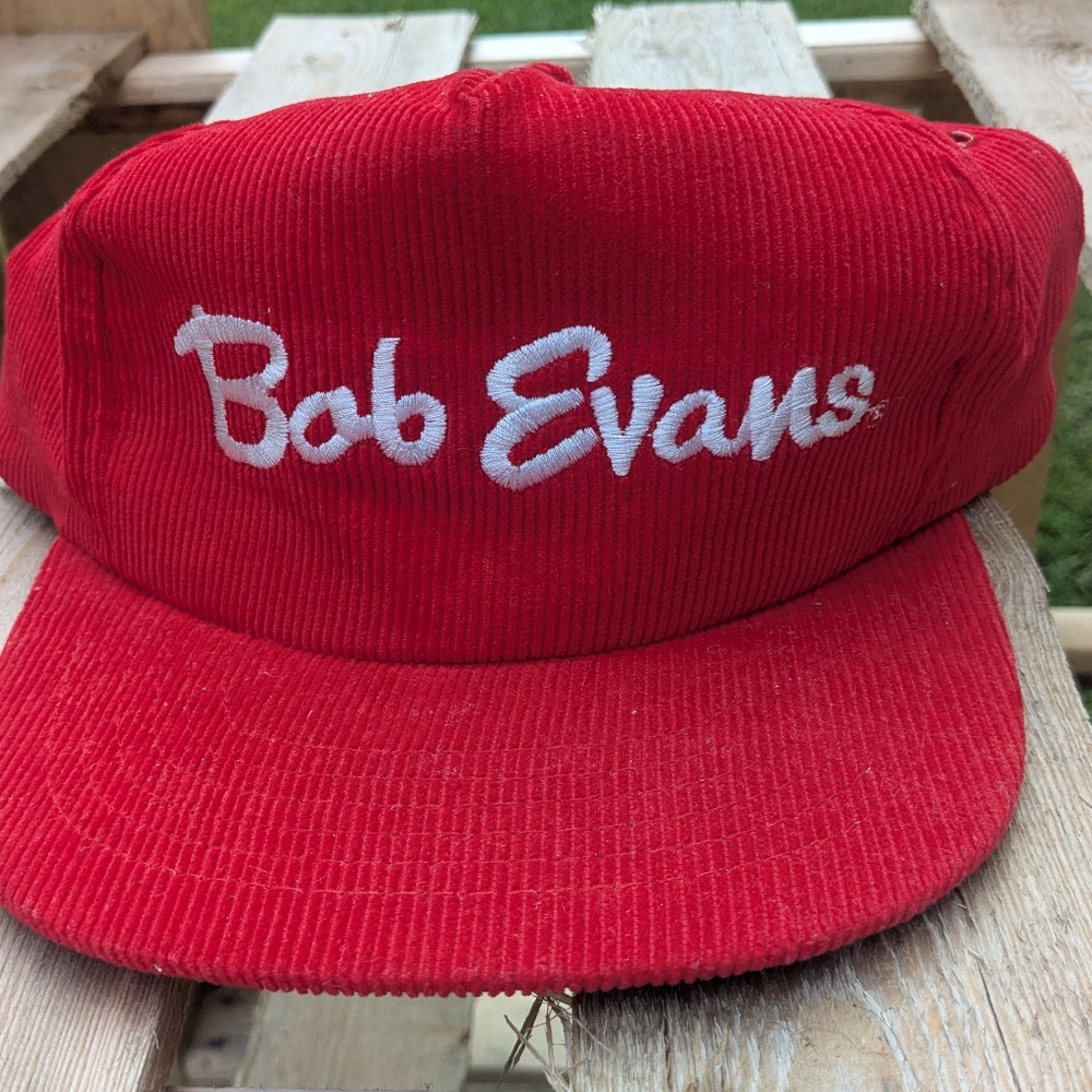 Vintage Bob Evans Red Corduroy Restaurant Snapback Trucker Hat Cap Erie Partner